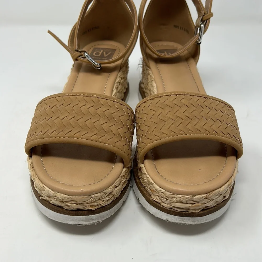 Dolce Vita Tan Leather Straw Espadrille Platform Sandals Size 8.5